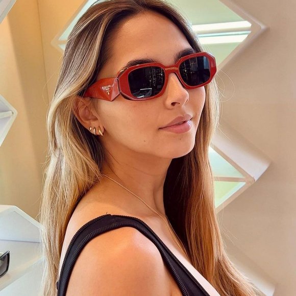 Prada PR17WS 12N5S0 Sunglasses Orange Black Dark Grey Rectangle Unisex - Picture 7 of 8